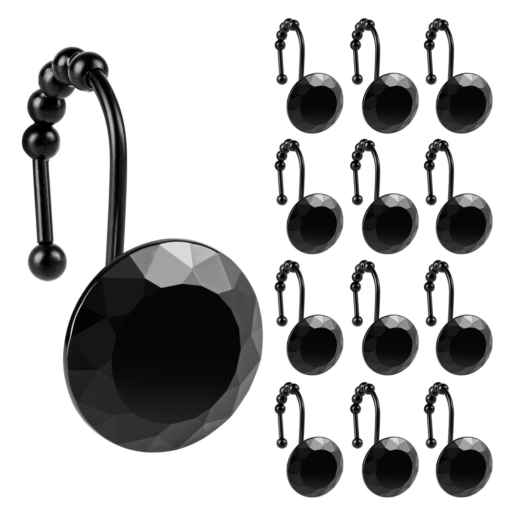 Sunlit Round Rhinestone Shower Curtain Hooks with Glide Balls, 12 Pack