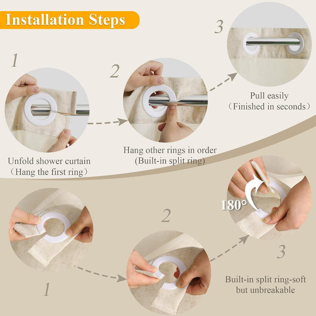 Jowels No Hooks Natural Linen Fabric Shower Curtains for Bathroom 72 Inches