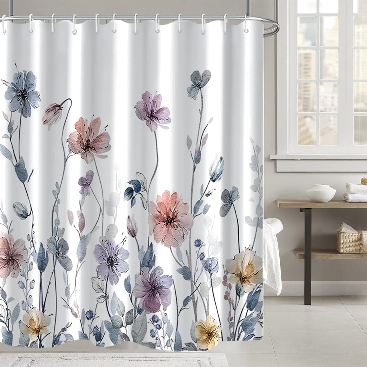 AWERT Blue Marble Shower Curtain - Waterproof for Bathroom Decor, Printed Washable With Hooks, 72x72 Inch