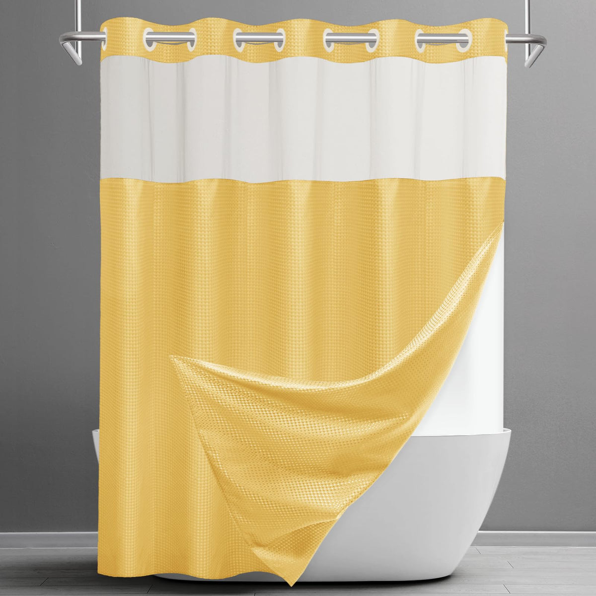 SORTTO Ringless Waffle Shower Curtain with Snap in Liner Set, 71x74, White