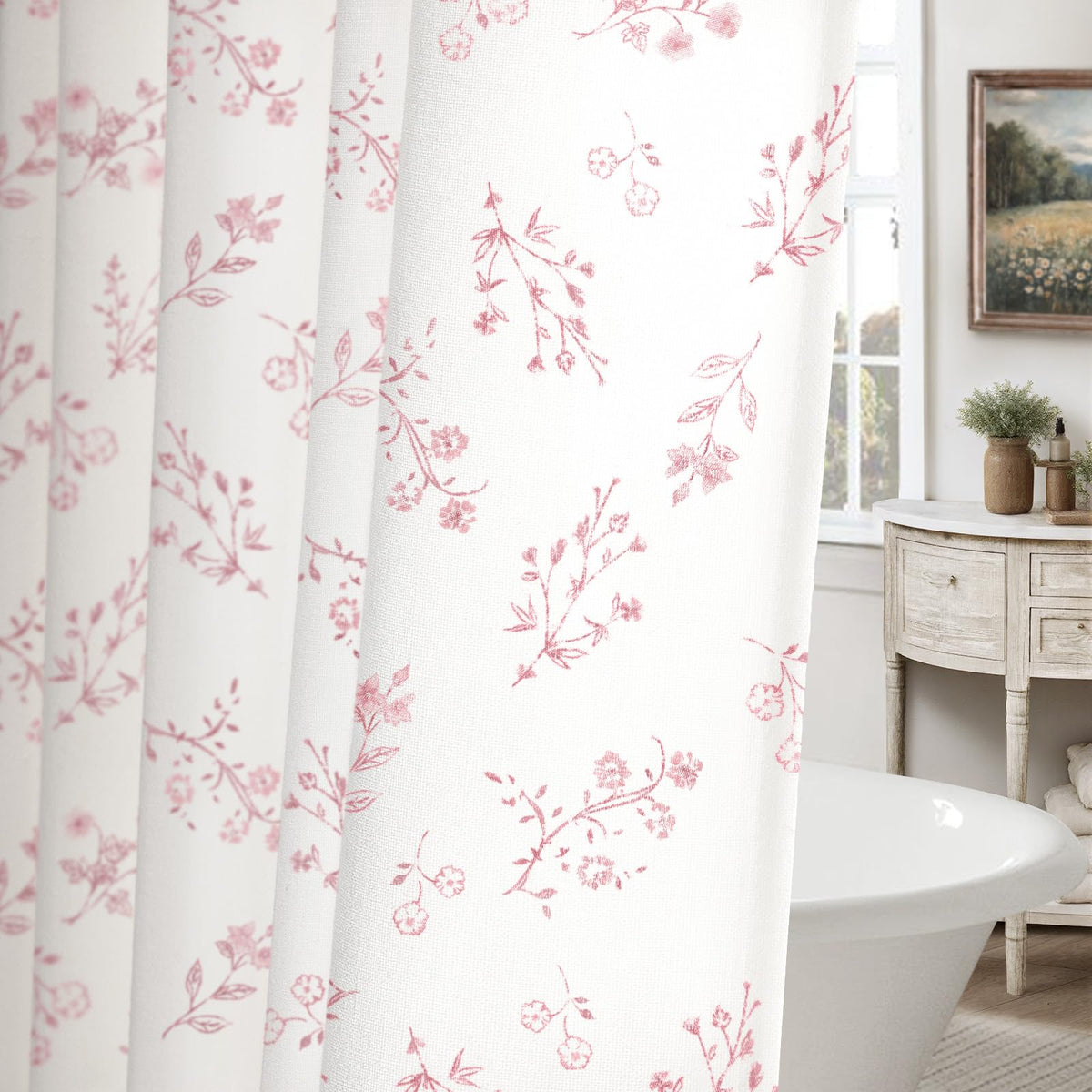 Floral Farmhouse Vintage Linen Shower Curtain French Country Decor 72Wx72H