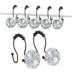 Goowin Shower Curtain Hooks, Crystal Shower Curtain Rings, Stainless Steel Gold Shower Curtain Hooks, Metal Shower Curtain Hangers, Decorative Double Shower Hooks for Shower Curtain & Liner, Gold