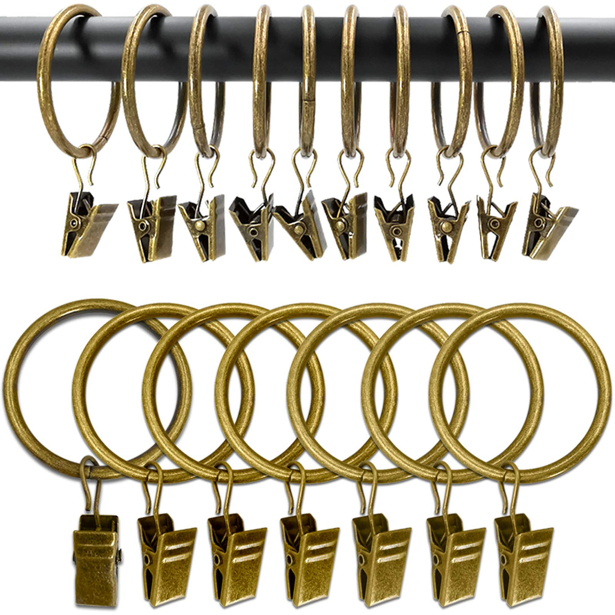 40 Pack Curtain Rings with Clips, Drapery Clips with Rings, Drapes Rings 1.26 in Interior Diameter, Fits up to 1 in Curtain Rod, Black