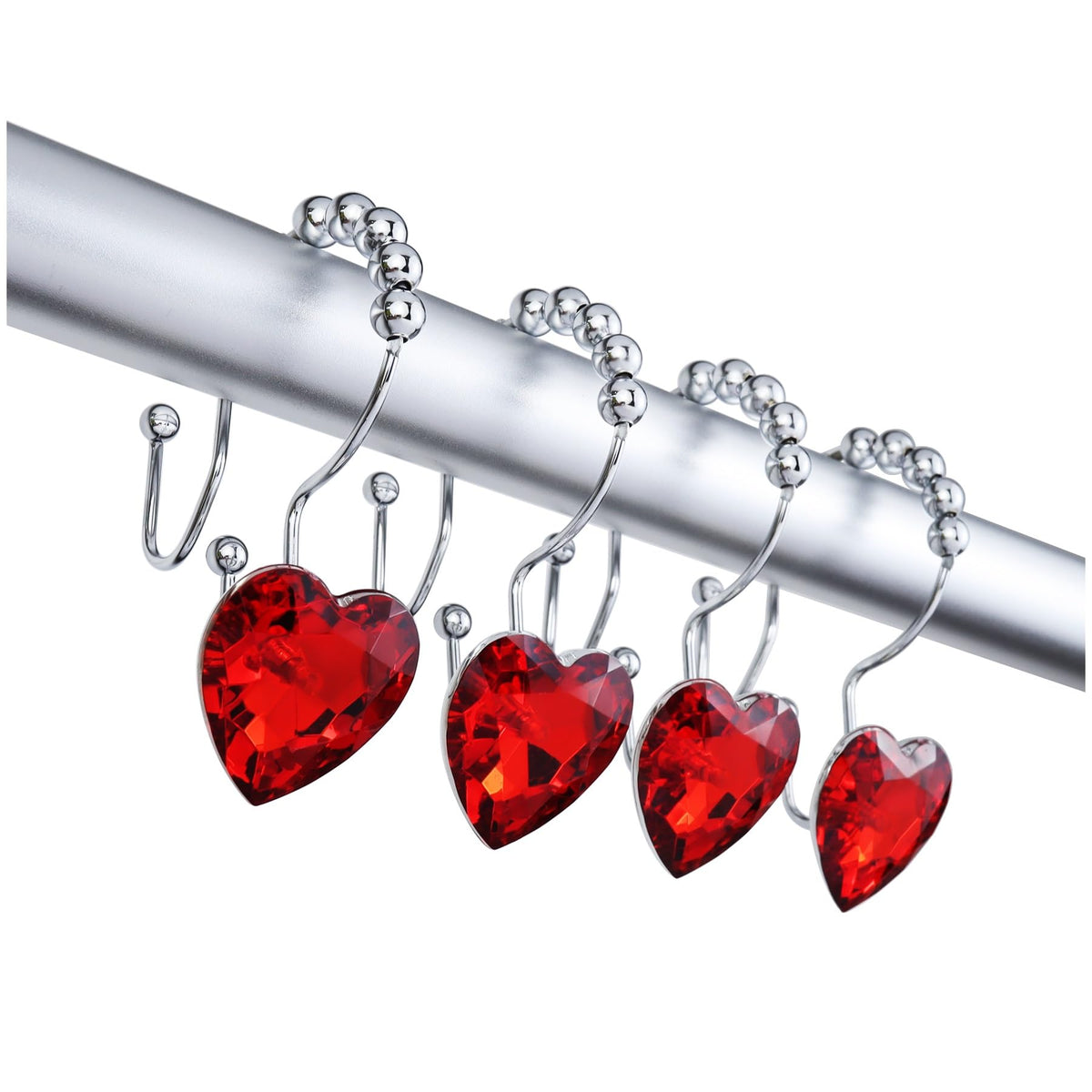 Shower Curtain Hooks Rings for Bathroom, 12PCS Valentines Day Heart Stainless Steel Rust Resistant Decorative Rhinestones Shower Curtain Rings Hangers for Shower Curtains, Clothing, etc.