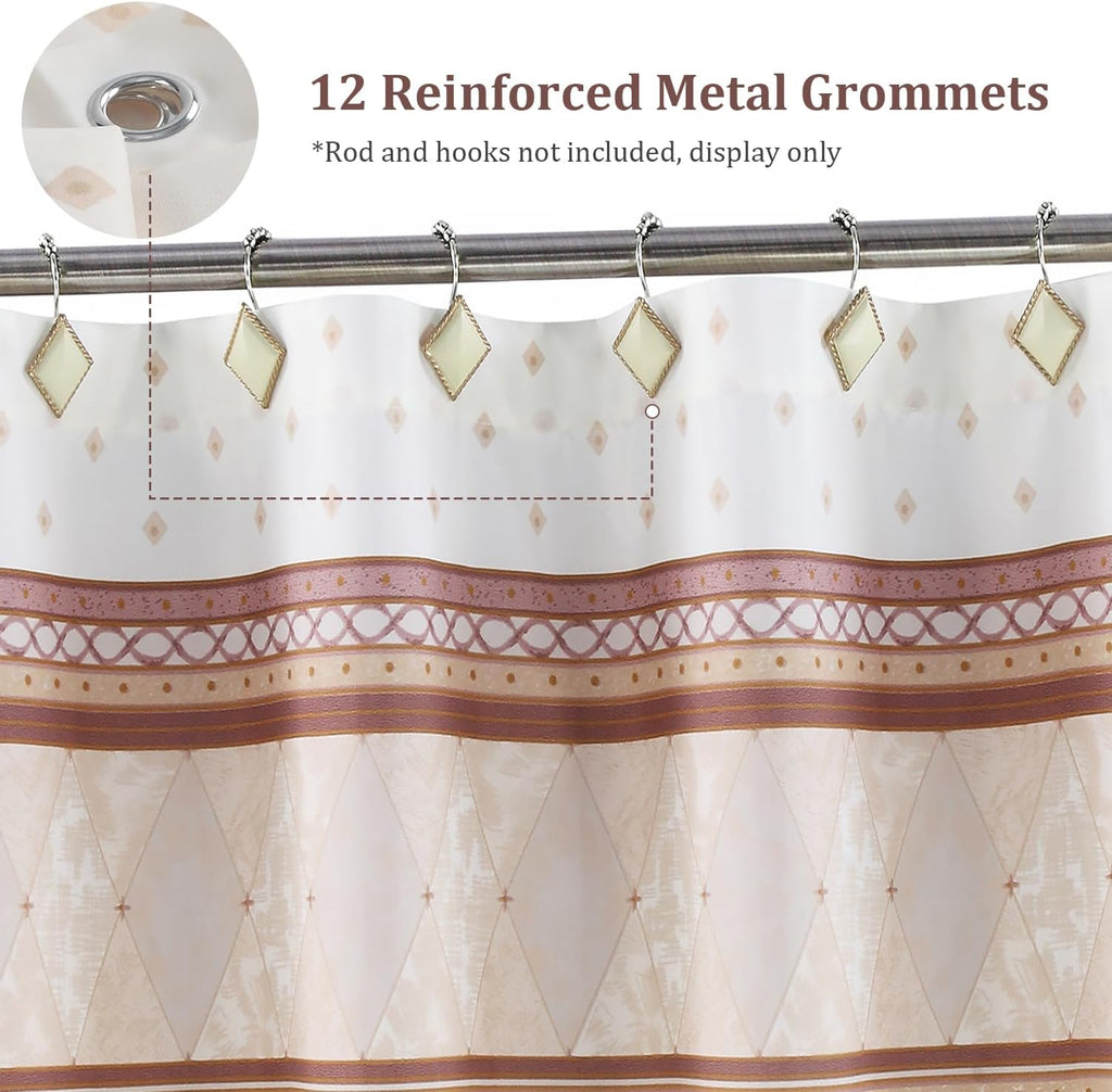 Fabric Shower Curtain, Narrow Width Beige Brown Stripe Waterproof Curtain for Tub or Stall，54" W x 72" H