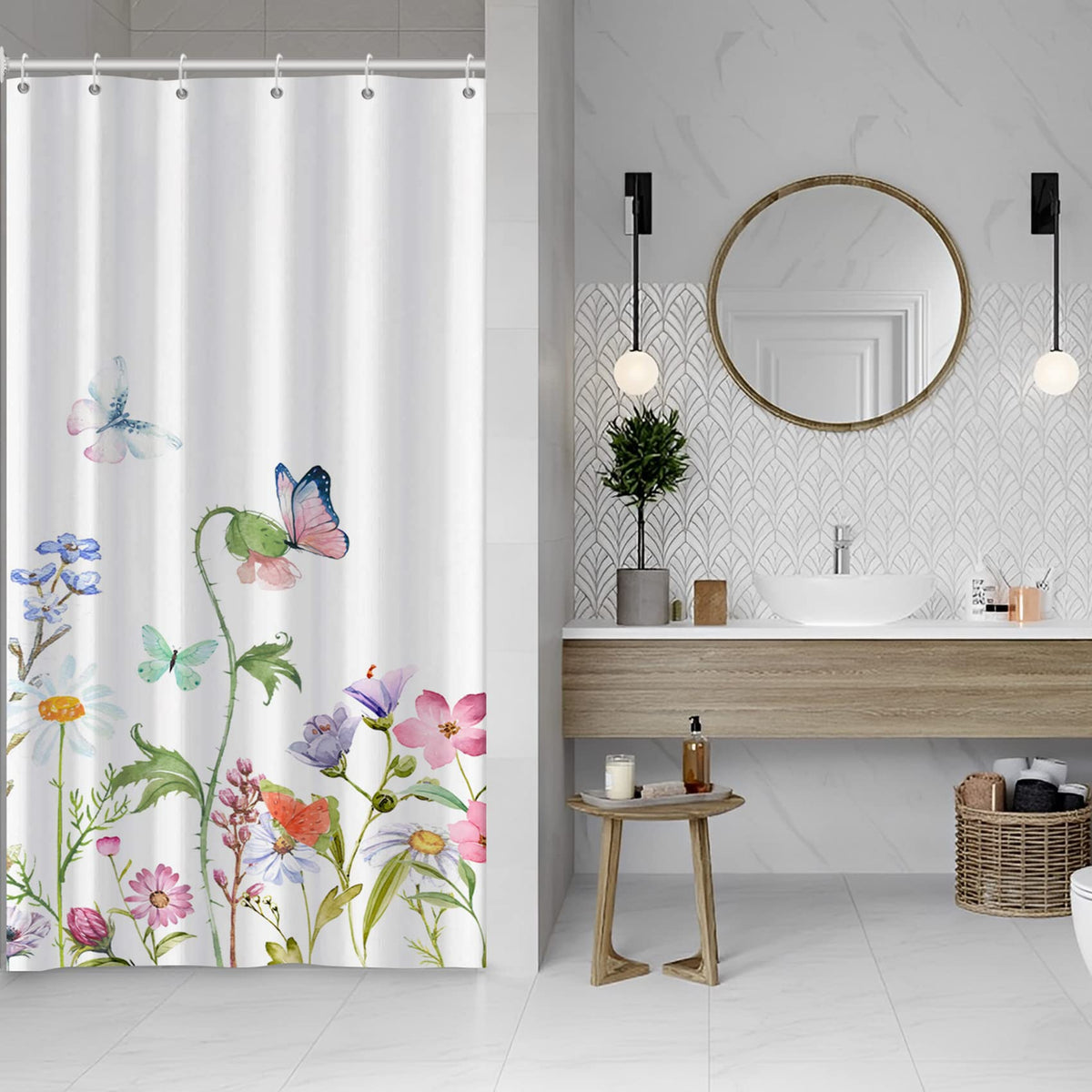 AWERT Blue Marble Shower Curtain - Waterproof for Bathroom Decor, Printed Washable With Hooks, 72x72 Inch