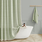 BTTN Sage Green Boho Farmhouse Linen Heavy Duty Shower Curtain Set, 72x72
