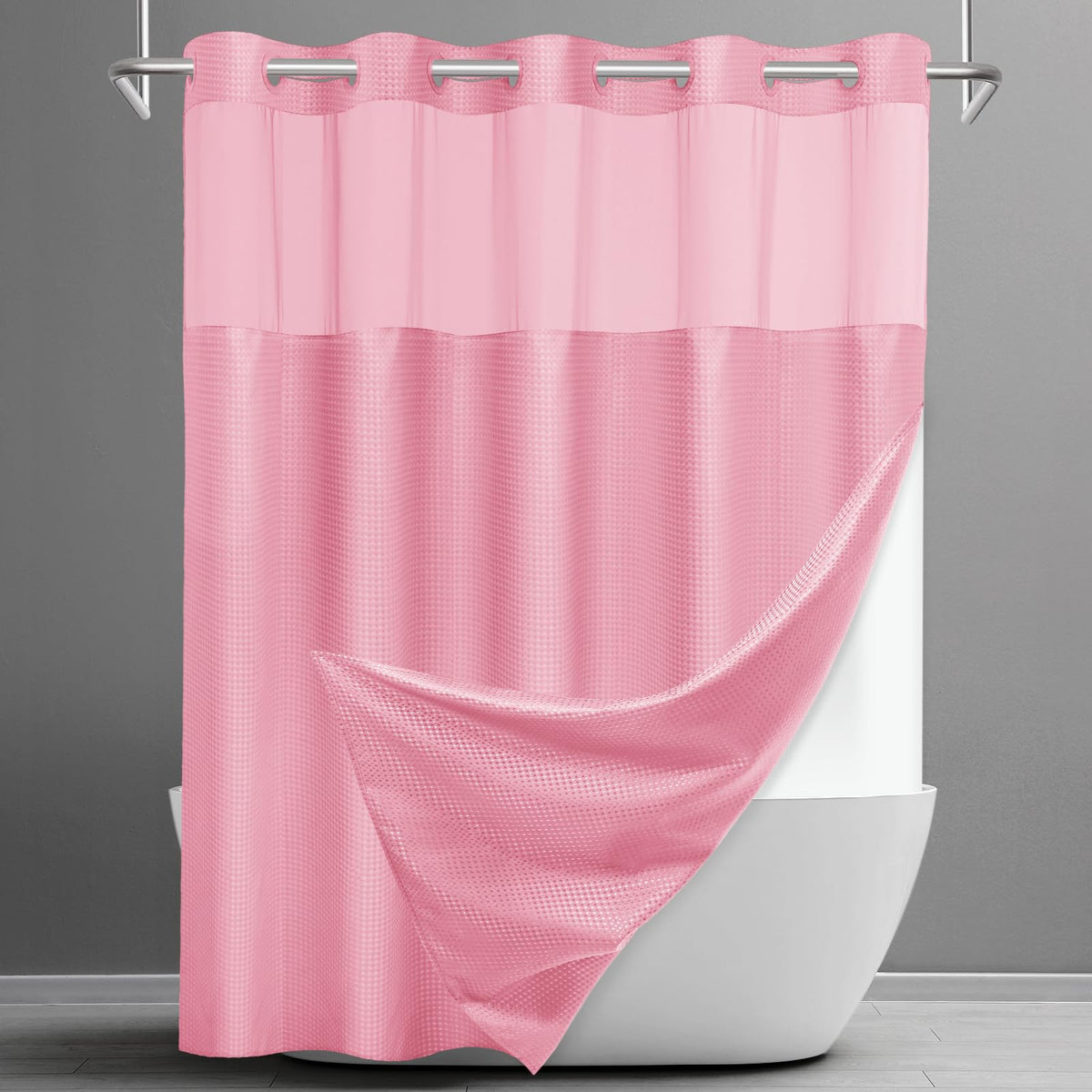 SORTTO Ringless Waffle Shower Curtain with Snap in Liner Set, 71x74, White