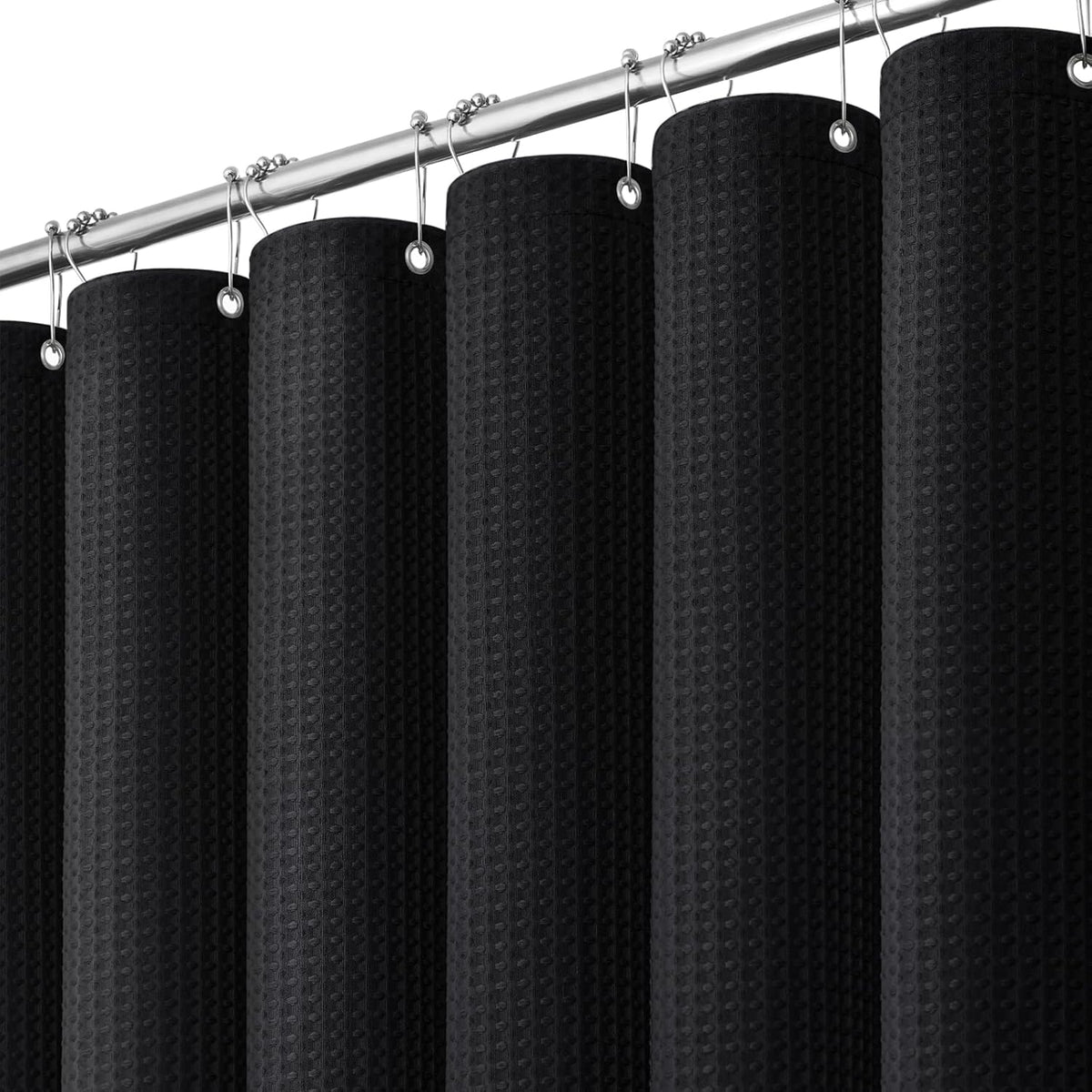 Dynamene Waffle Shower Curtain 256 GSM Heavy Duty Fabric 72"x72" Black