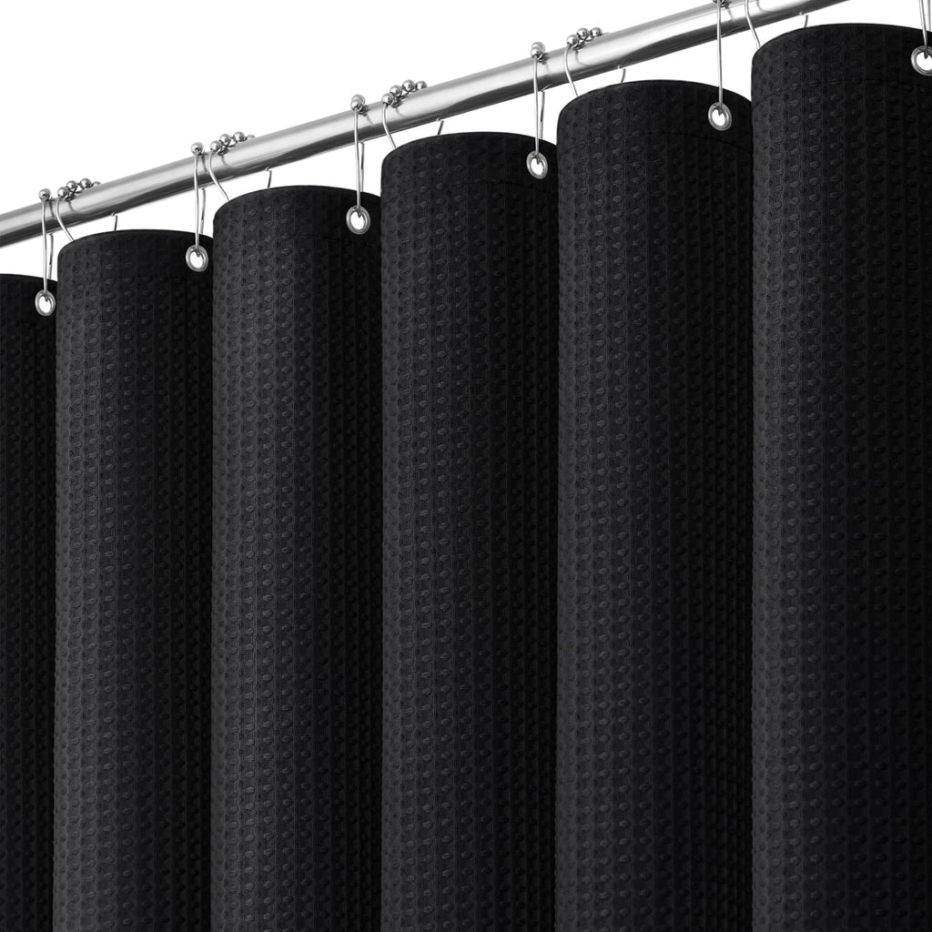 Dynamene Waffle Shower Curtain 256 GSM Heavy Duty Fabric 72"x72" Black