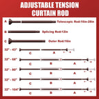 Ausemku Shower Curtain Rod Tension - 32-80 Inch Never Rust Non-Slip Spring Tension Curtain Rod No Drilling Stainless Steel Curtain Rod Use Bathroom Kitchen（Brown）