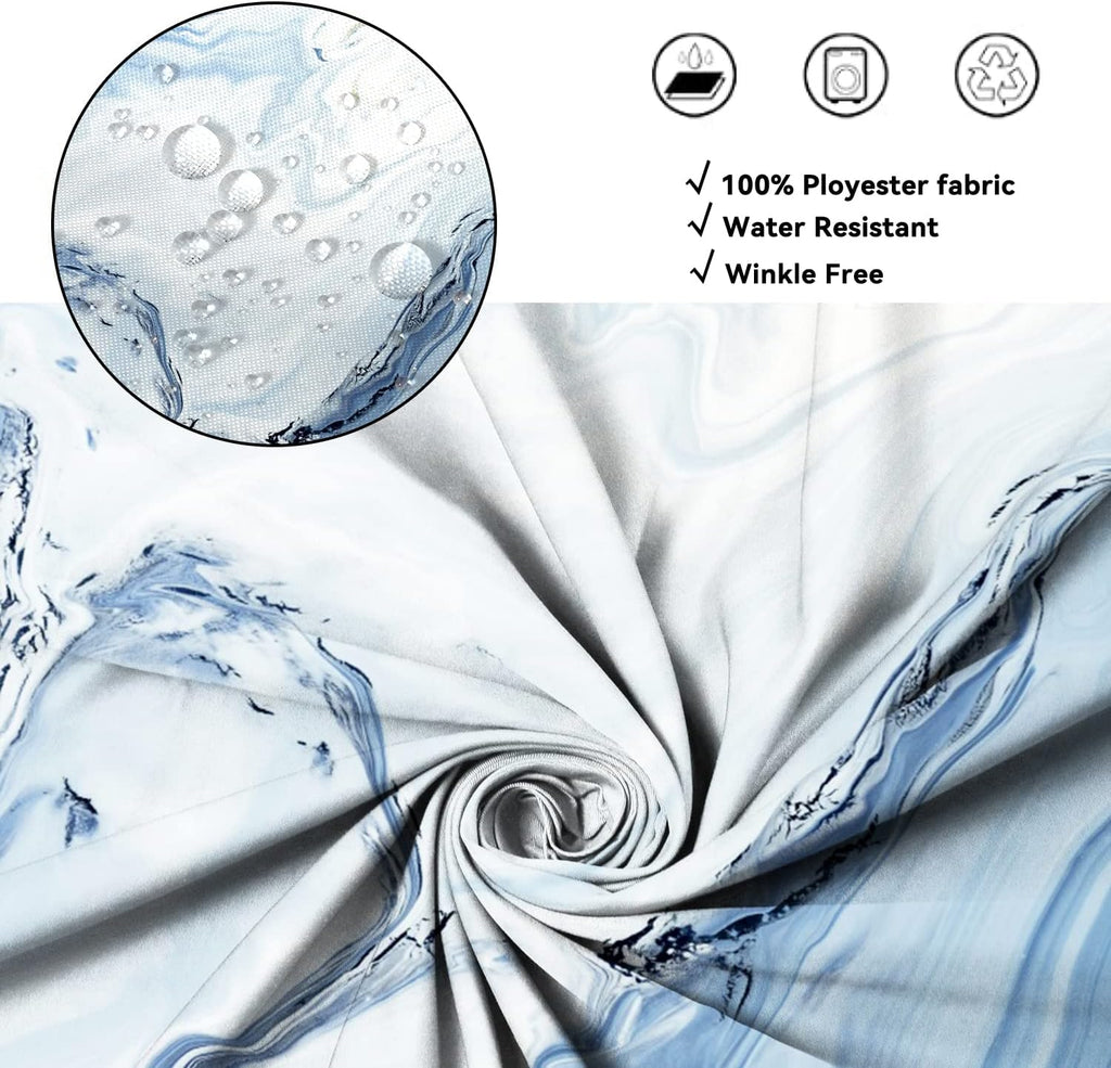 AWERT Blue Marble Shower Curtain - Waterproof for Bathroom Decor, Printed Washable With Hooks, 72x72 Inch