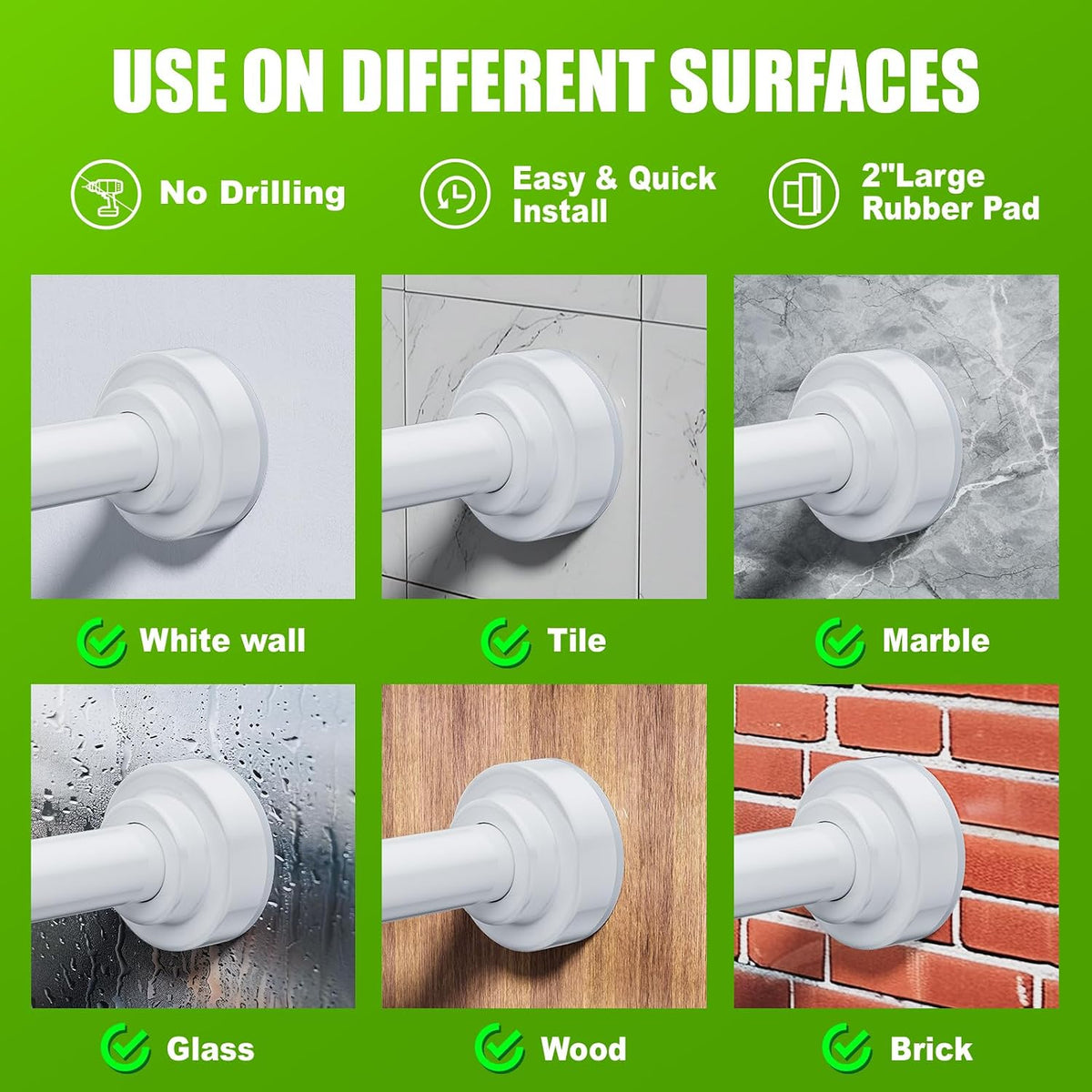 Ausemku Shower Curtain Rod Tension - 32-80 Inch Never Rust Non-Slip Spring Tension Curtain Rod No Drilling Stainless Steel Curtain Rod Use Bathroom Kitchen（White）