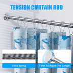 TEECK Shower Curtain Rod, 32-80 inch Adjustable Spring Tension Curtain Rod, Never Rust Anti-Slip Shower Curtain Rod for Bathroom, No Drilling, Never Collapse, Easy to Use, Silver