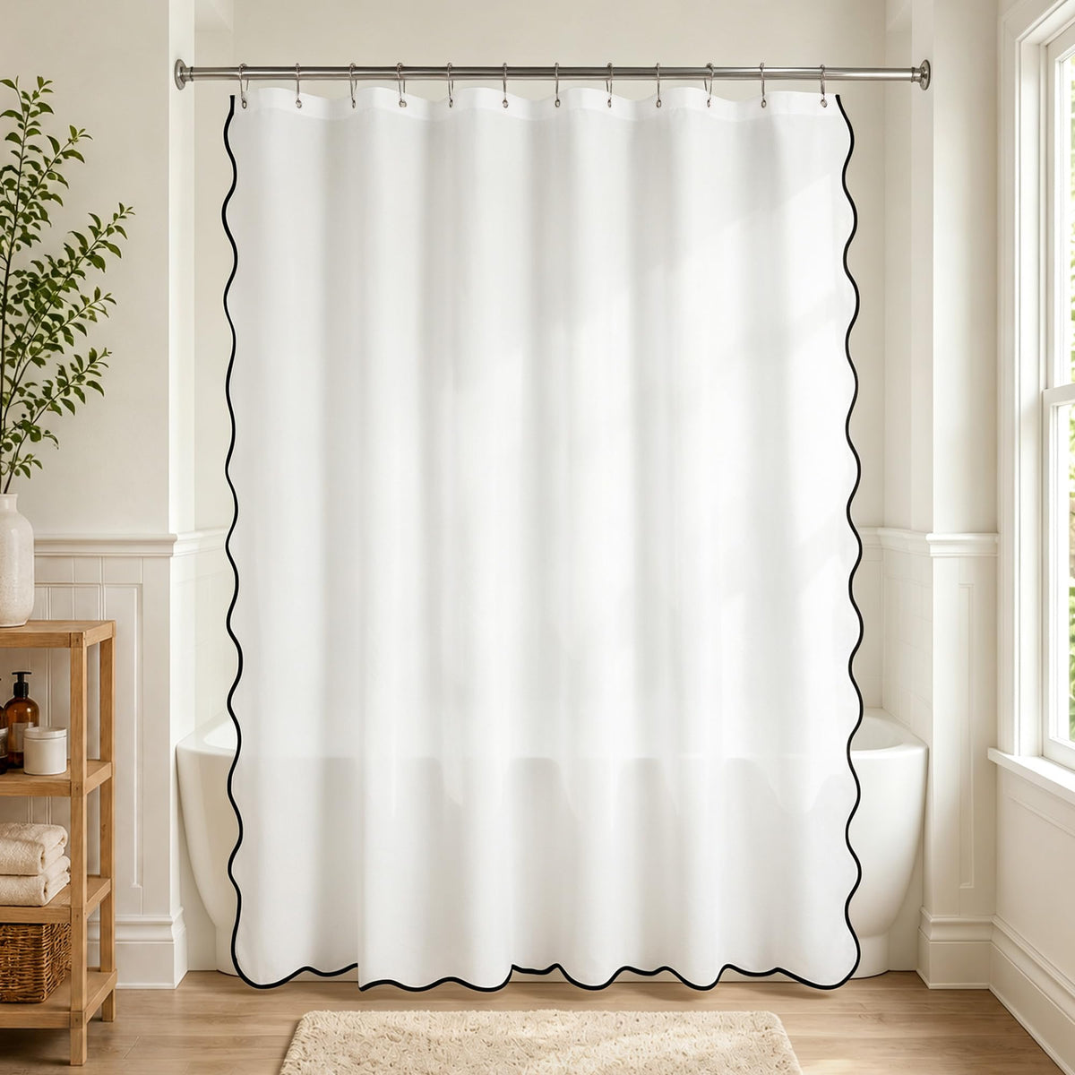 N&Y HOME Fabric Small Stall Shower Curtain Liner Extra Long 36x84, White
