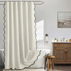 MIULEE 72"x84" Extra Long Scalloped Linen Shower Curtain Cream Beige