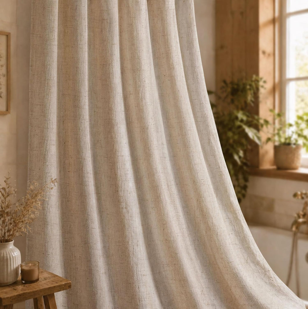 Linen Shower Curtain Beige Boho Cream Natural Cloth 72" W x 72" L