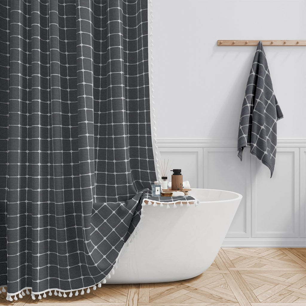 BTTN Sage Green Boho Farmhouse Linen Heavy Duty Shower Curtain Set, 72x72