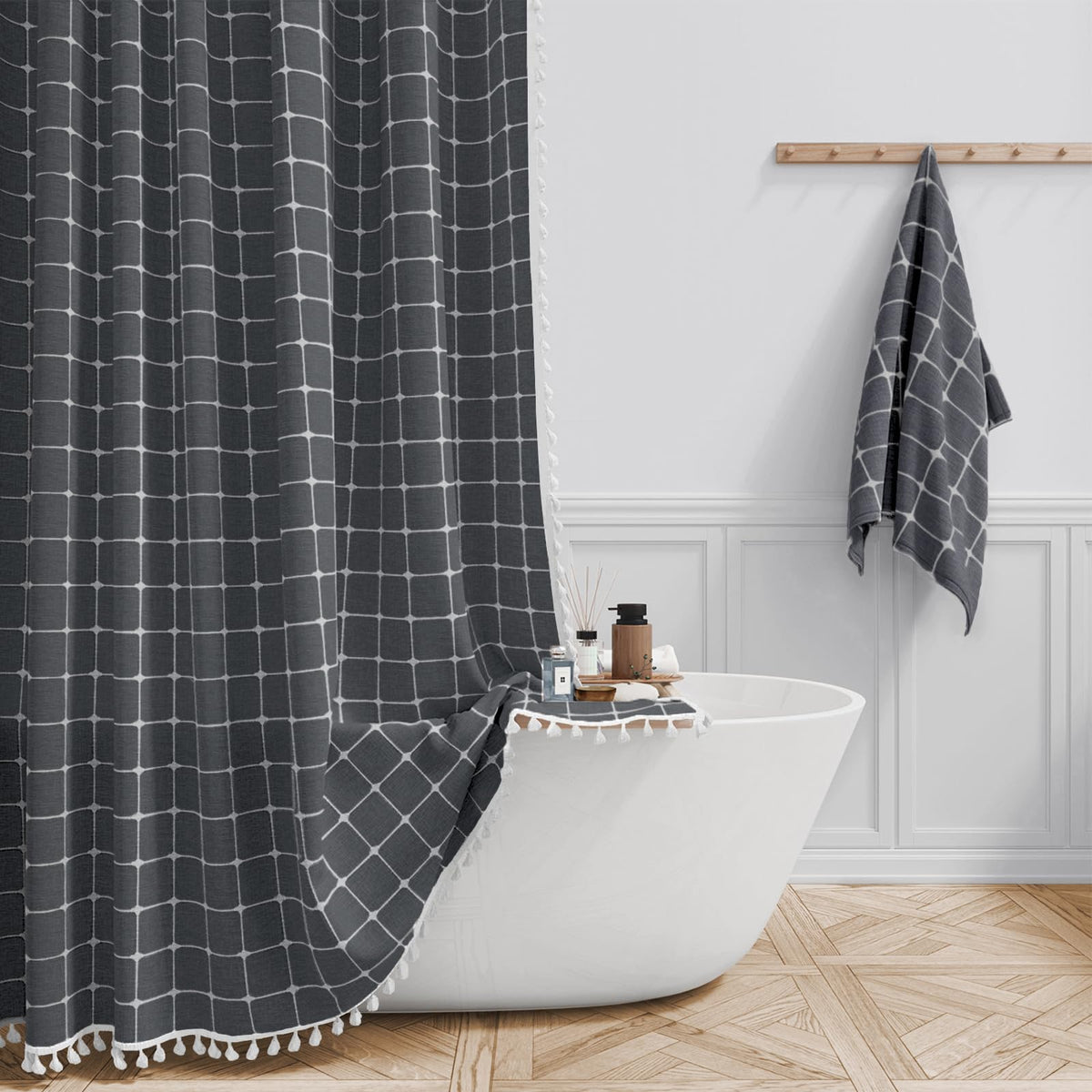 BTTN Sage Green Boho Farmhouse Linen Heavy Duty Shower Curtain Set, 72x72