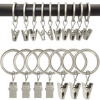40 Pack Curtain Rings with Clips, Drapery Clips with Rings, Drapes Rings 1.26 in Interior Diameter, Fits up to 1 in Curtain Rod, Black