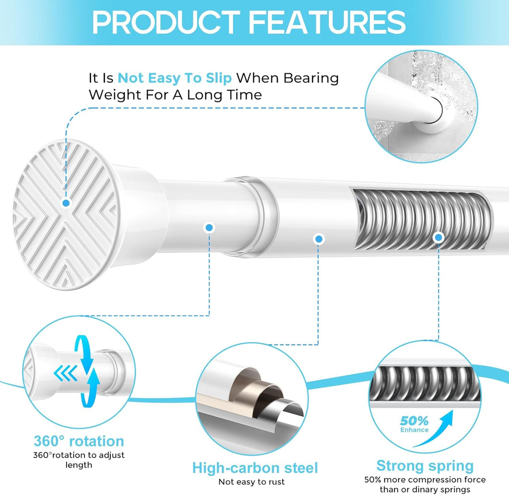 Spring Tension Curtain Rod 32-76 inch, White