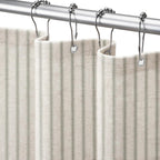 Farmhouse Striped Shower Curtain Taupe Vintage Linen Curtain 72"W X 72"L