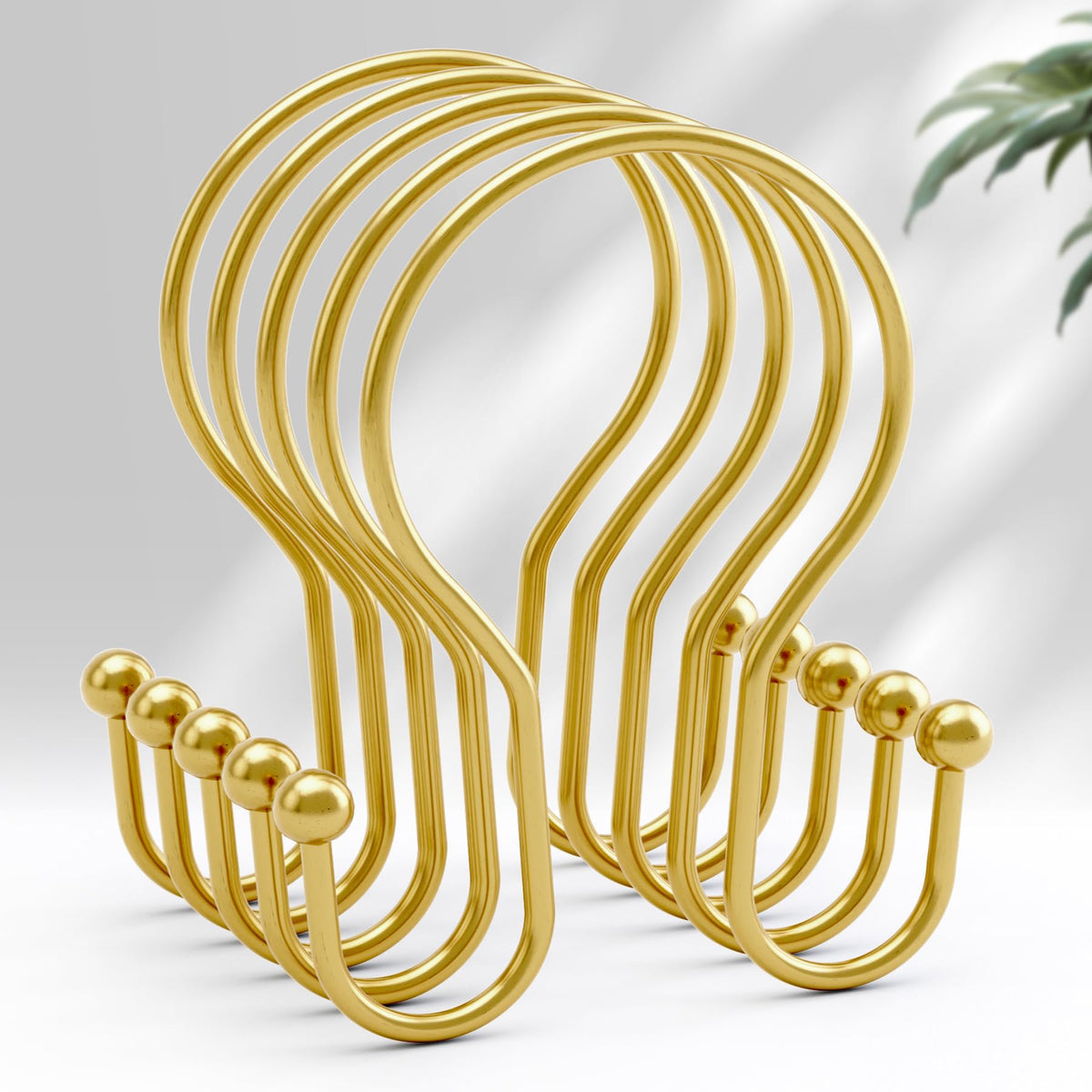 AmazerBath Shower Curtain Hooks Brushed Nickel Shower Curtain Rings, Simple Double Hook Shower Curtain Hooks Rust Proof, Smooth Glide Metal Shower Hooks for Shower Curtain, 12Pcs Shower Rod Hooks