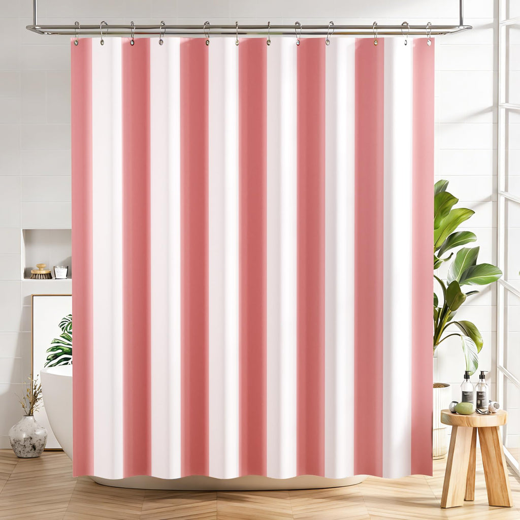 AmazerBath Shower Curtain, Washable Cloth Black Shower Curtain Sets with 12 Shower Curtain Hooks, Fabric Rustic Black and White Striped Curtain, Farmhouse Bathroom Curtains, 72x72 Inches