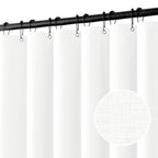 MIULEE 72 x 90 Extra Long Linen Shower Curtain Cream Beige 12 Metal Hooks