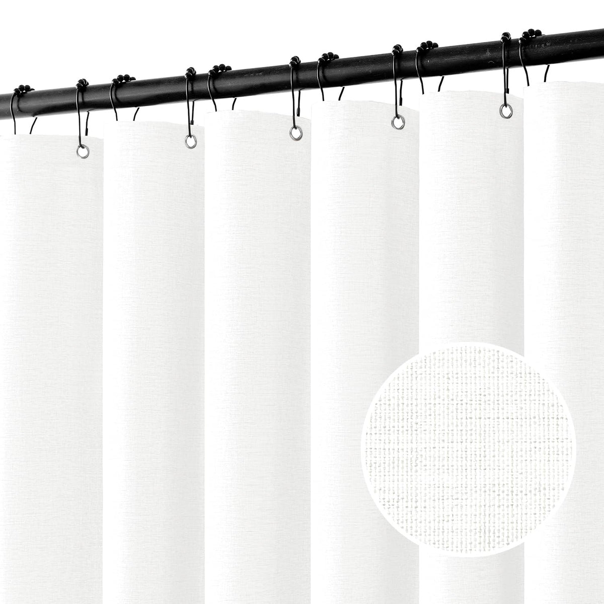 MIULEE 72 x 90 Extra Long Linen Shower Curtain Cream Beige 12 Metal Hooks