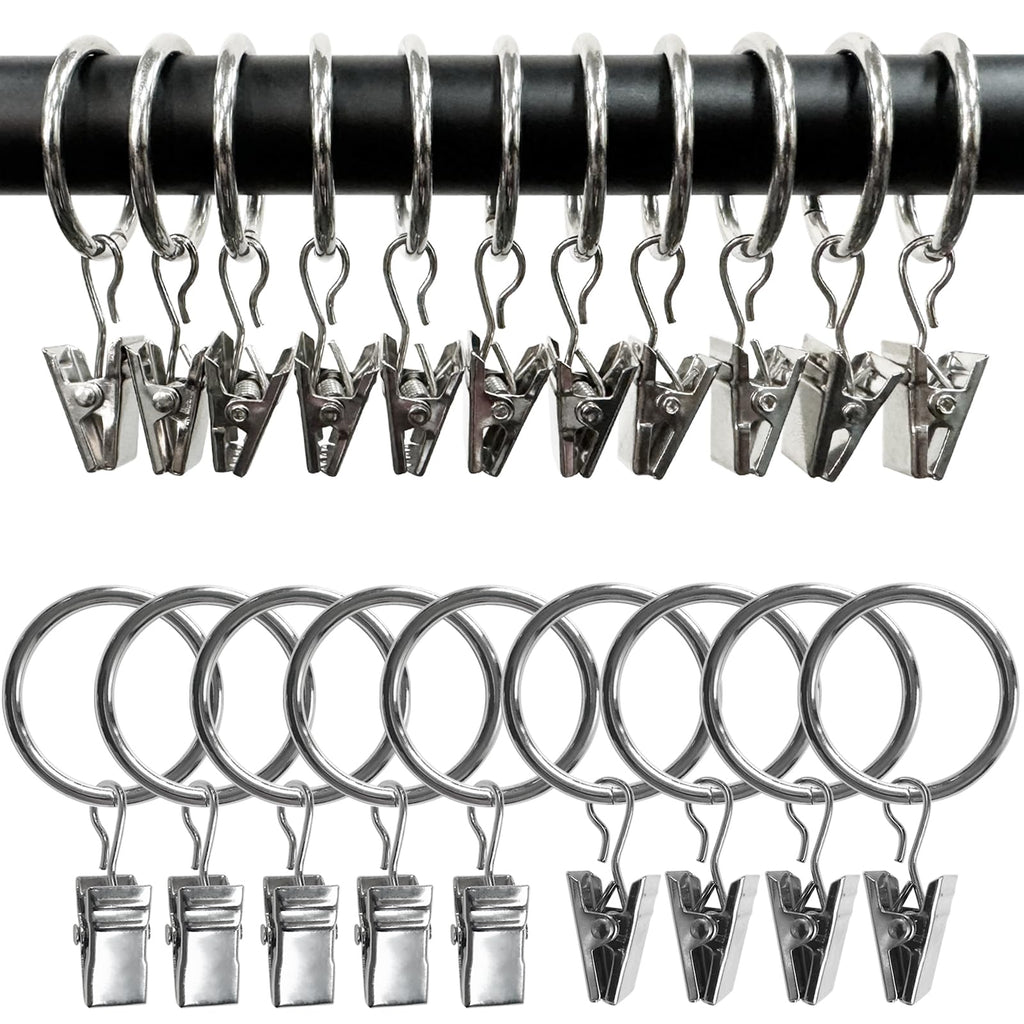 40 Pack Curtain Rings with Clips, Drapery Clips with Rings, Drapes Rings 1.26 in Interior Diameter, Fits up to 1 in Curtain Rod, Black