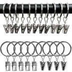 40 Pack Curtain Rings with Clips, Drapery Clips with Rings, Drapes Rings 1.26 in Interior Diameter, Fits up to 1 in Curtain Rod, Black