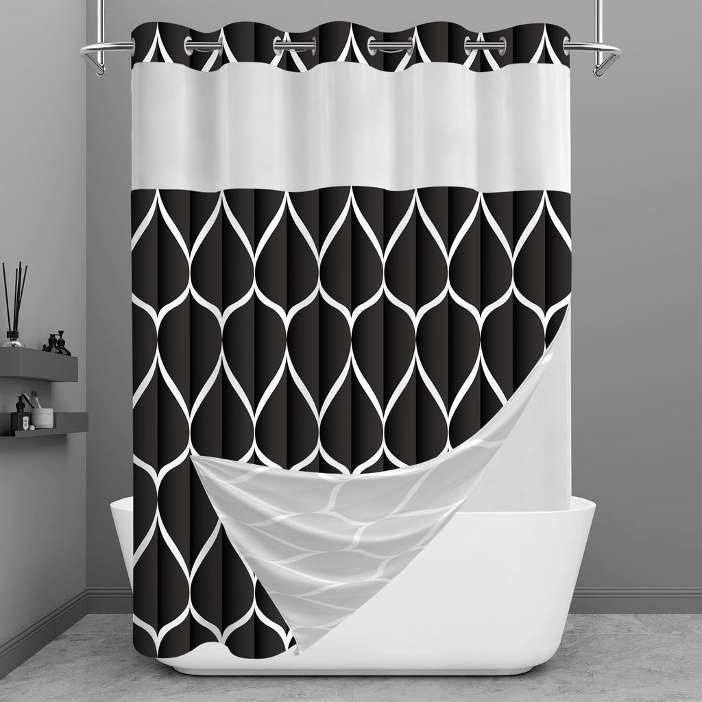 Yiatn Gray Ringless Shower Curtain with Snap-in Liner, 71 x 74 Inch