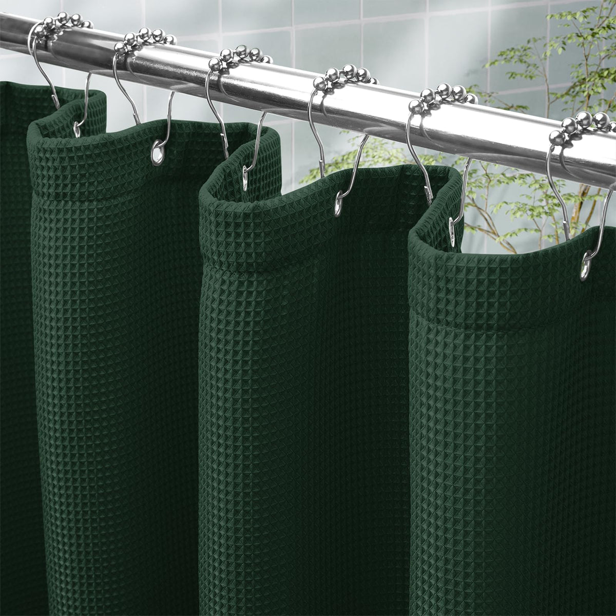 AmazerBath Extra Long Shower Curtain 96 Inches Long, Waffle Shower Curtain White Extra Long, Fabric Shower Curtains for Bathroom, Heavy Duty 240G Waffle Textured, 72x96 Inches