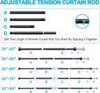 TEECK Shower Curtain Rod, 32-79 inch Adjustable Tension Spring, 1 Inch Shower Curtain Rod Tension, Anti-Slip, Rust-Proof, No Drilling, for Bathroom, Black