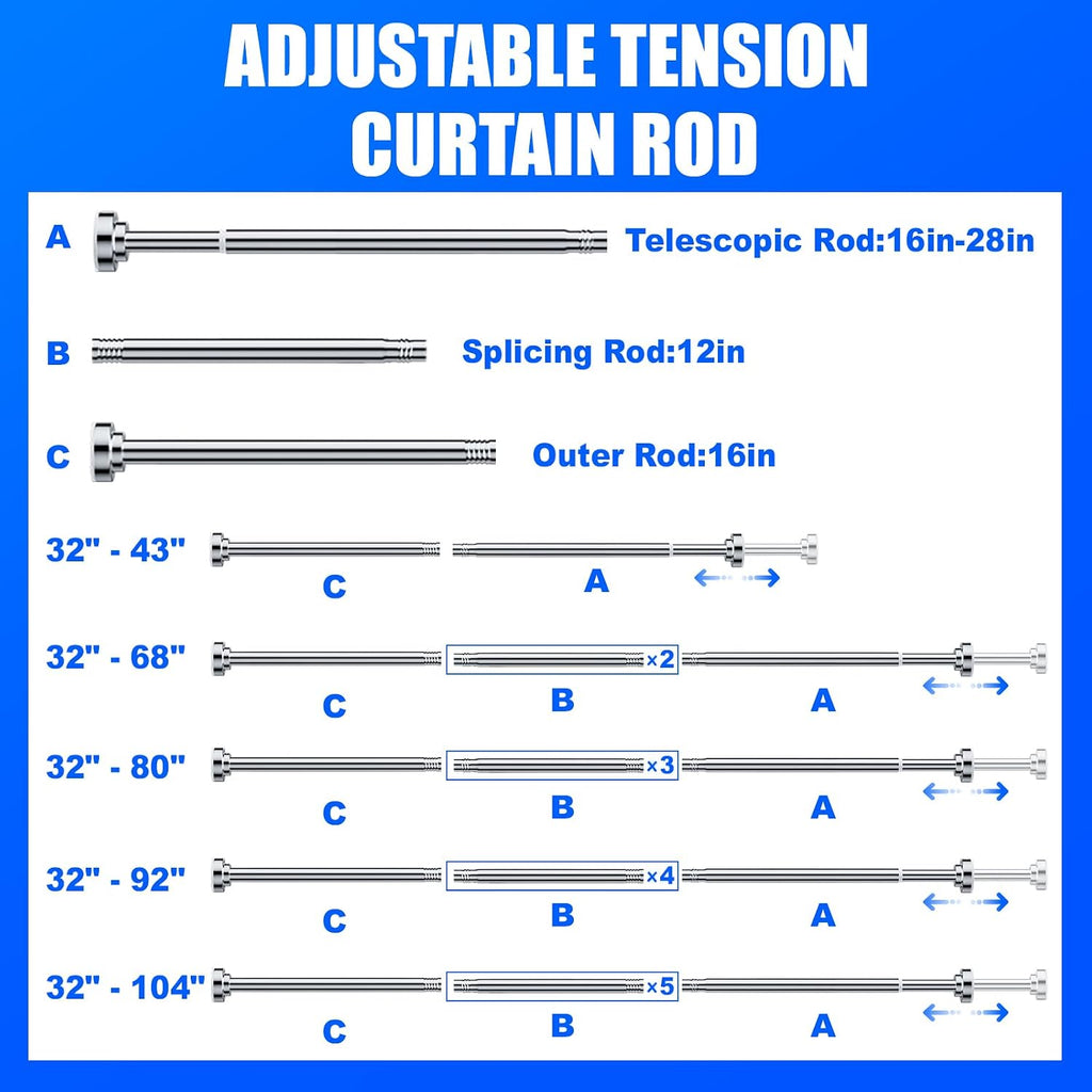 Ausemku Shower Curtain Rod Tension - 32-80 Inch Never Rust Non-Slip Spring Tension Curtain Rod No Drilling Stainless Steel Curtain Rod Use Bathroom Kitchen（Silver）