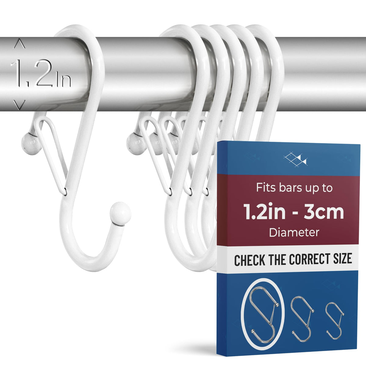 12 Metal Shower Curtain Hooks, Rust-Proof Decorative C-Shaped Curtain Hooks for Bathroom, Chrome Shower Curtain Rings, Fits Rods Up to 1 Inch (C, Silver)
