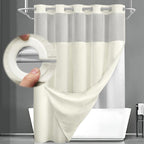No Hook Shower Curtain with Liner Set Hotel Waffle Curtain White 72W X 75L