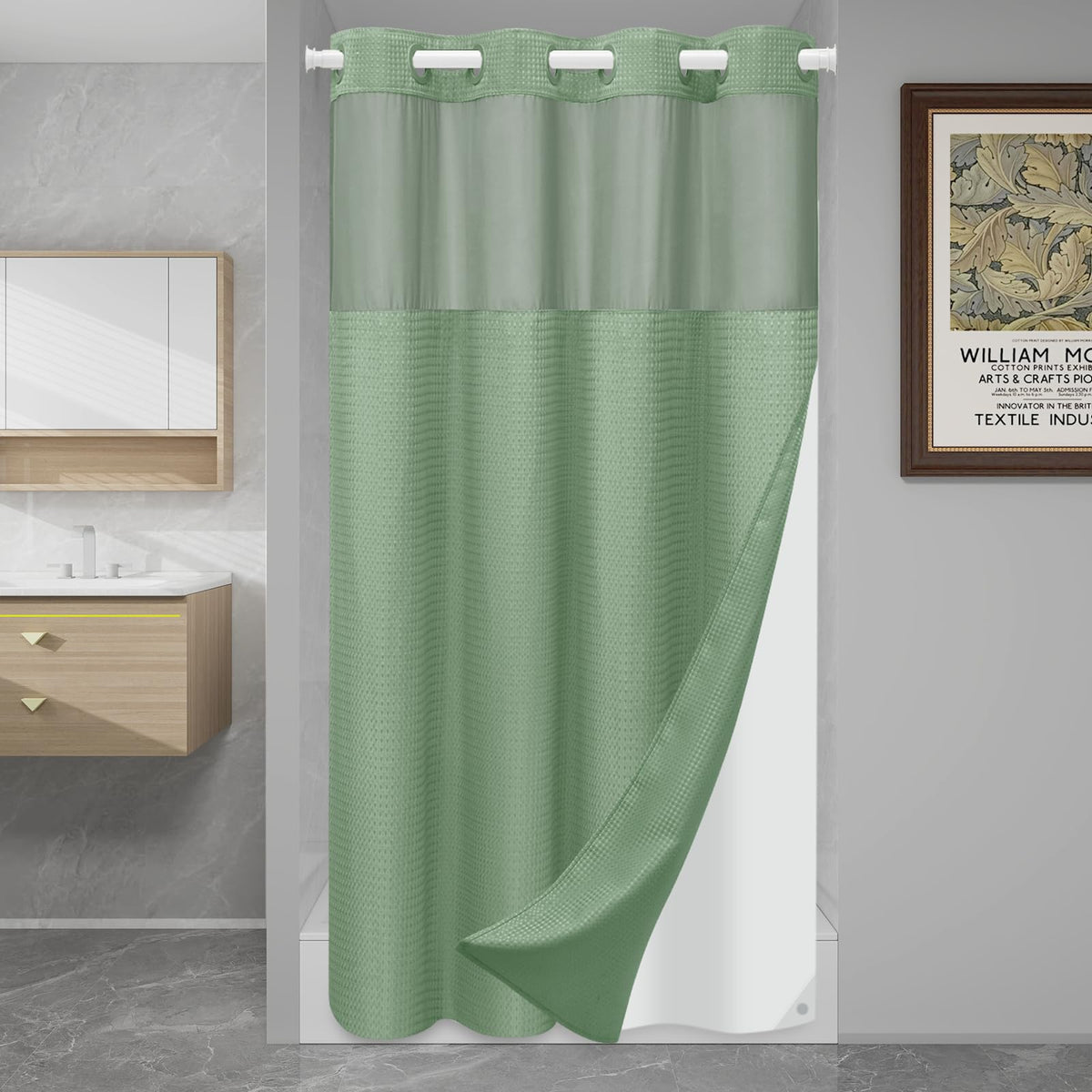 SORTTO Ringless Waffle Shower Curtain with Snap in Liner Set, 71x74, Grey