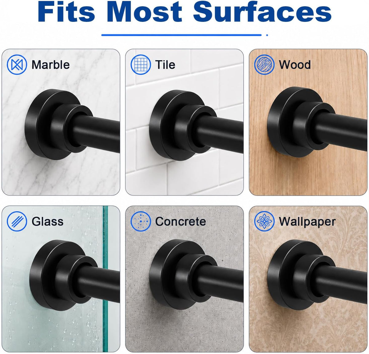Black Tension Shower Curtain Rod 34 to 82 Adjustable No Drilling