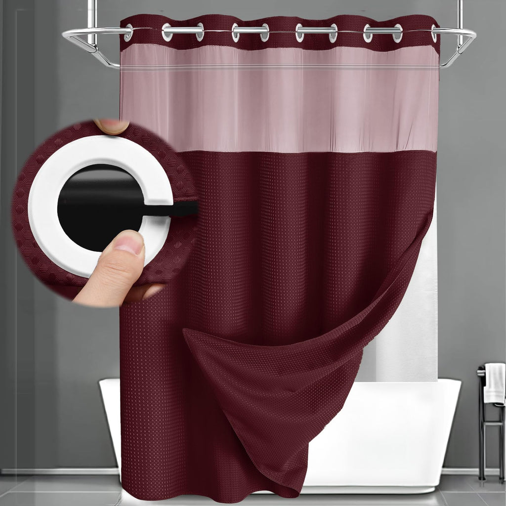 No Hook Shower Curtain with Liner Set Hotel Waffle Curtain White 72W X 75L