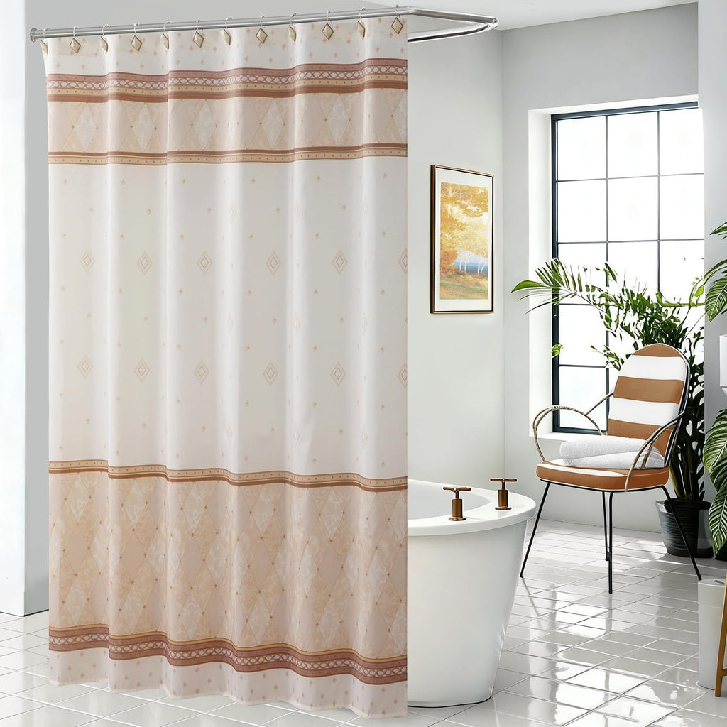 Fabric Shower Curtain, Narrow Width Beige Brown Stripe Waterproof Curtain for Tub or Stall，54" W x 72" H