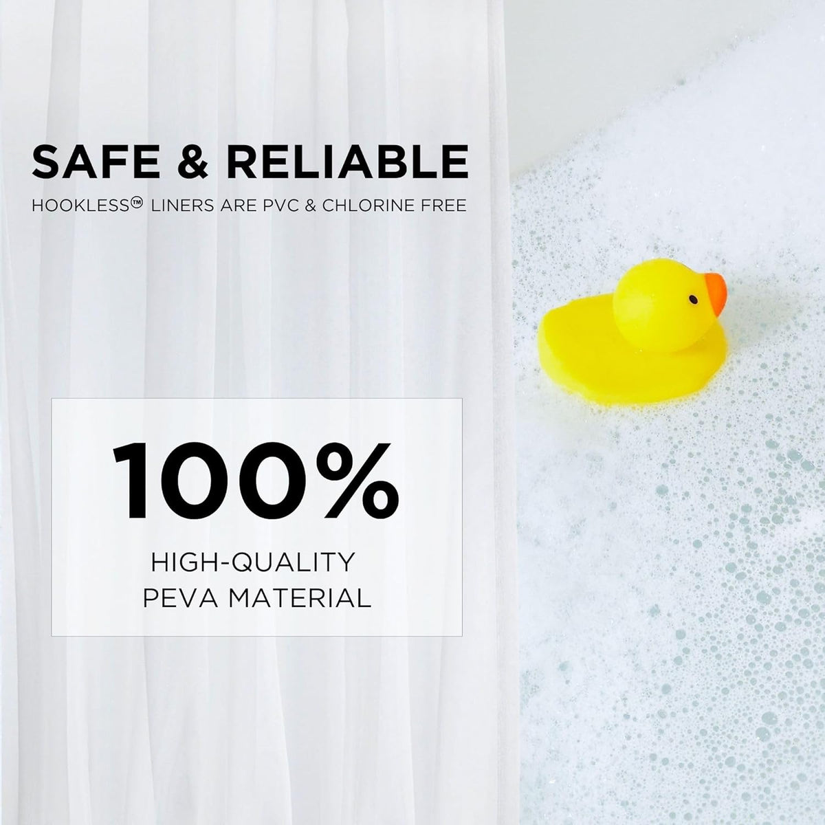 Hookless® It’s A Snap!® PEVA Snap-In Shower Curtain Liner, Water-Repellant, Easy Install, Frost White Color