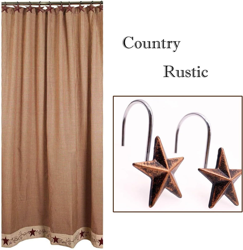 CHICTIE Star Shower Curtain Hooks Rings, Set of 12 Retro Bronze Decorative Shower Hooks,Stainless Steel Rustproof Shower Rings for Bathroom(Stereoscopic Brown Star)