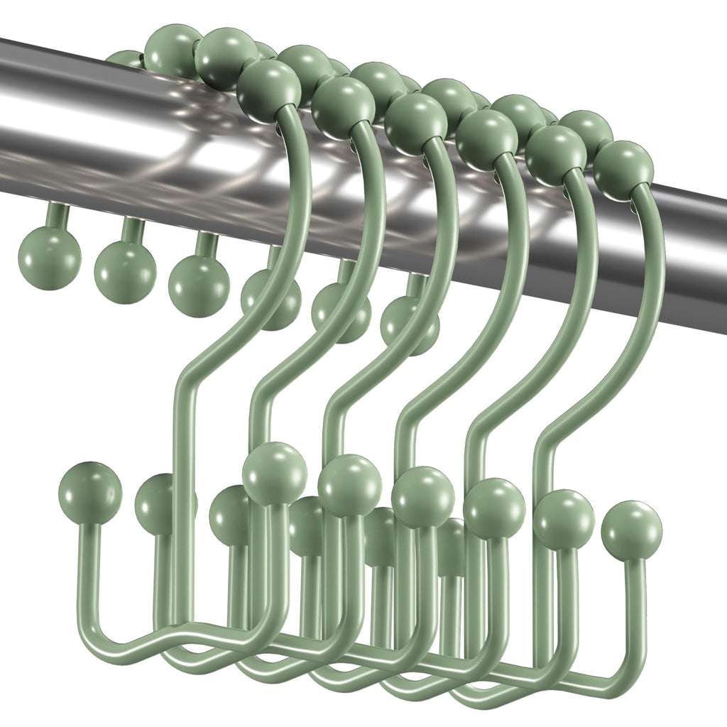 Titanker Shower Curtain Hooks Rings, Rust-Resistant Metal Double Glide Shower Hooks for Bathroom Shower Rods Curtains, Set of 12 Hooks - Bronze