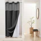 River Dream Waffle No Hook Shower Curtain with Liner,Navy Blue,71x74