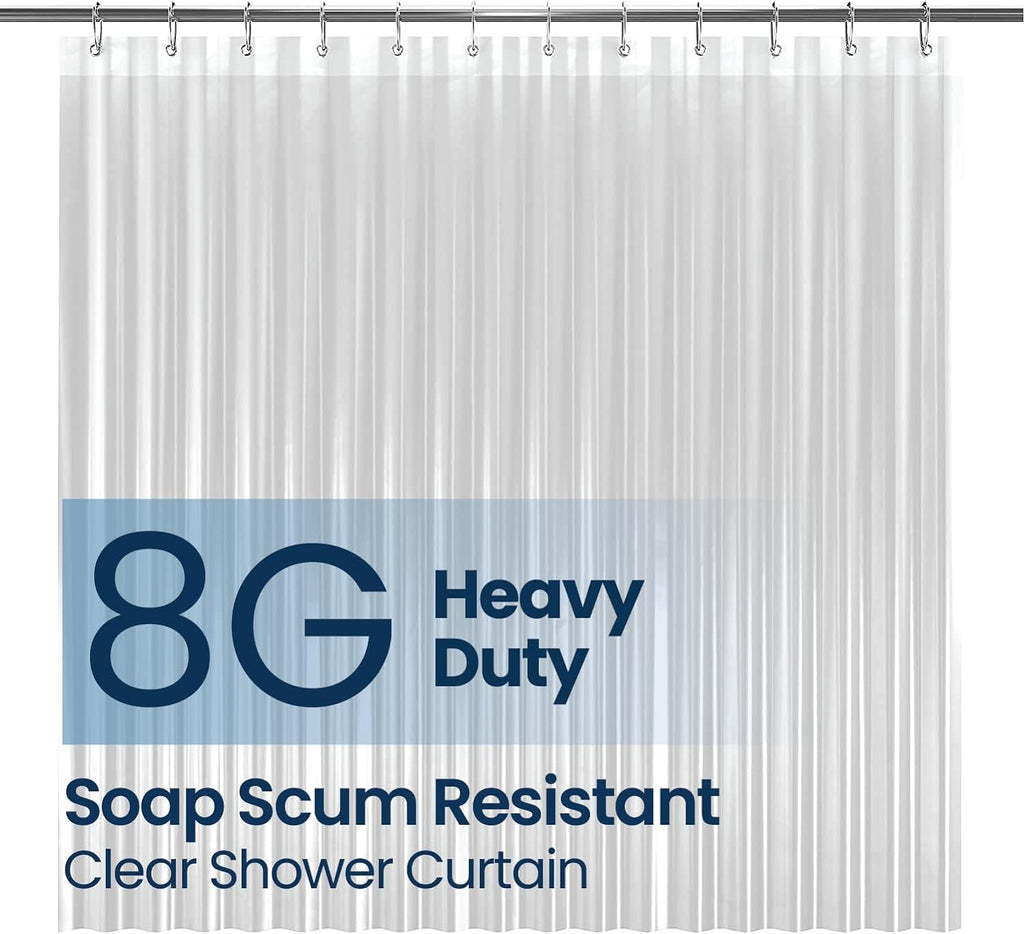 LiBa Shower Curtain PEVA 8G, 72x72 Inch Clear Pebbles with Magnets