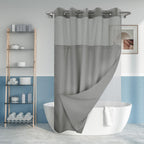 River Dream No Hook Shower Curtain with Snap-in Liner Set, Dark Gray, 71x74