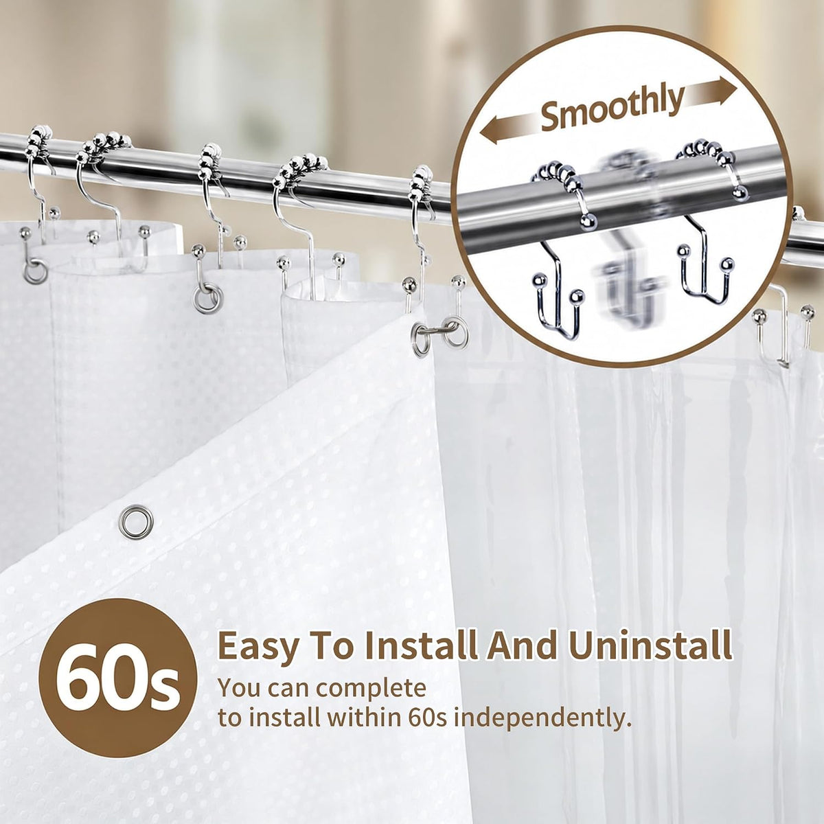 Siiluminisoy Shower Curtain with Liner, 3 in 1 Waffle Shower Curtain Set with 12 Metal Hooks, Waterproof, Machine Washable, Luxury Fabric Shower Curtains for Bathroom, White, 72" W x 72" H