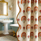 Boomkin Block Print Scalloped Shower Curtain Set with 12 Hooks